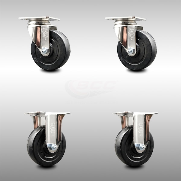 4 Inch 316SS Soft Rubber Wheel Swivel Top Plate Caster Rigid SCC, 2PK